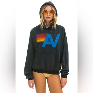 Aviator Nation Logo Pullover Relaxed Hoodie Women's Charcoal Large unisex